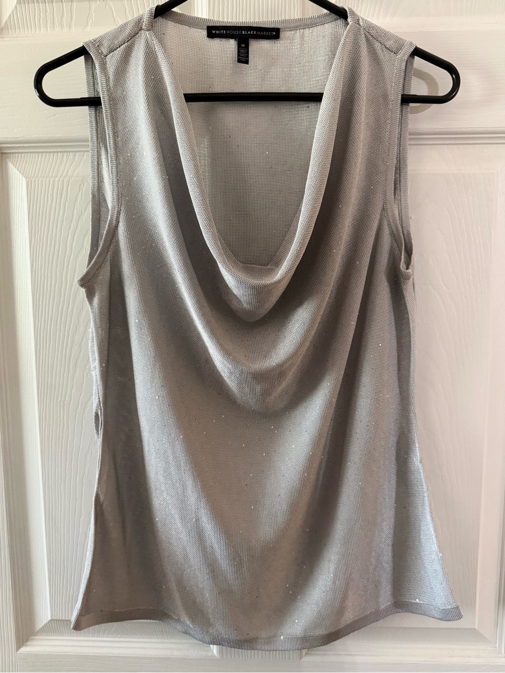 WHBM Silver Cowl Neck Sleeveless Top with Subtle Metallic Shimmer - Size Medium